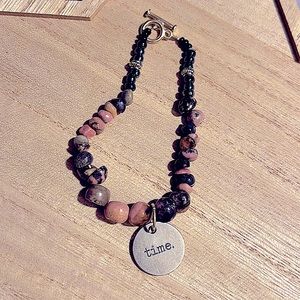 Rhodonite, Hematite & Black Onyx Charm Bracelet
